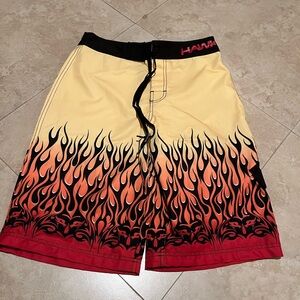 HAWK Red and yellow flame board shorts